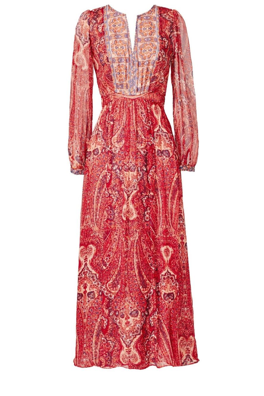 Joie Molly V-Neck Long Sleeves Silk Maxi Dress - S